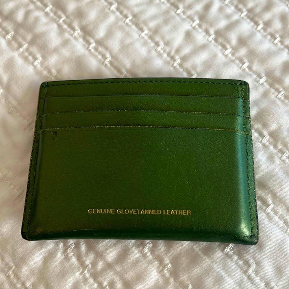 Green genuine glovetanned leather credit card holder